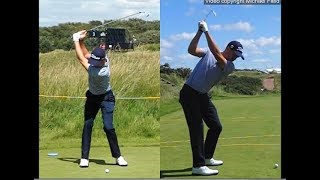 Justin Thomas golf swing  Long Iron faceon amp downtheline July 2017 [upl. by Osnohpla670]